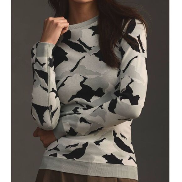 Sweaty Betty Mountain Camo Jacquard Crewneck Sweater Top, Medium - Picture 1 of 9